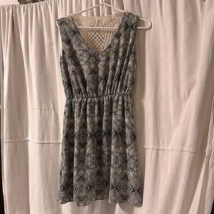 Pink owl mini dress crochet back geometric pattern elastic waist